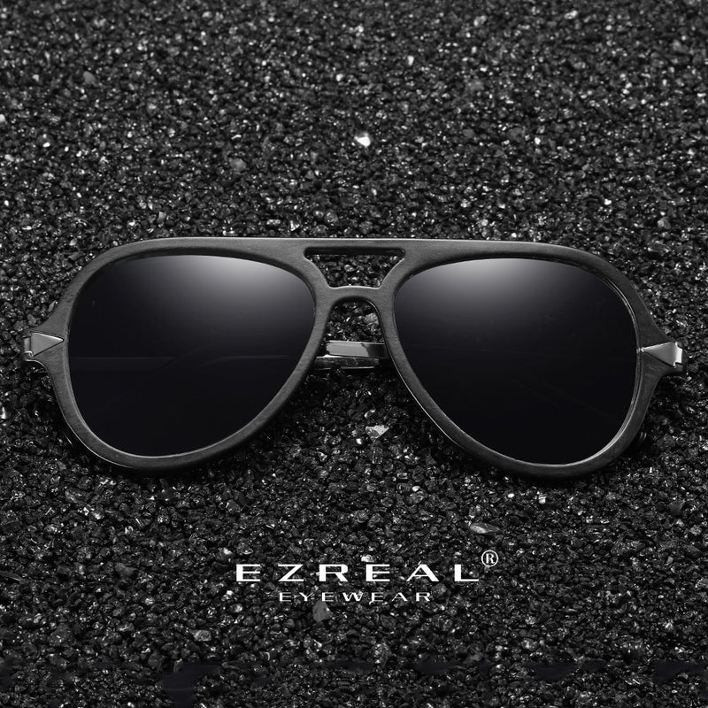 EZREAL Vintage Black Wood Frame Sunglasses Bamboo Galsses For Men Polarized UV Protection Handmade Wooden Sunglasses