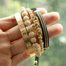 4pcs/set Gold Hip Hop Hand Made Bead Bracelet Men Copper Pave CZ Zircon Crown Roman Numeral Bracelets &amp; Bangles Luxury Jewelry