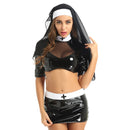 ChicTry Damen Erwachsene Sexy Naughty Nonne Cosplay Kostüme Halloween Rollenspiel Outfit Crop Top mit Mini Bodycon Rock und Kopfbedeckung