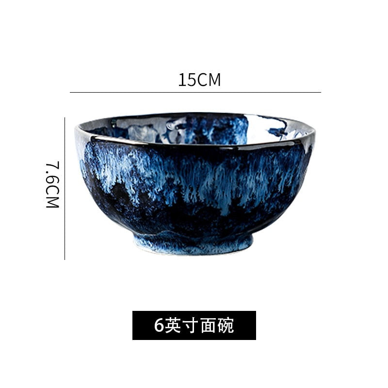 Keramik-Teller und Schalen, blaues Geschirr, kreatives japanisches Retro-Ofen, verändertes Geschirr, Geschirr-Set, Teller, Platos De Cena