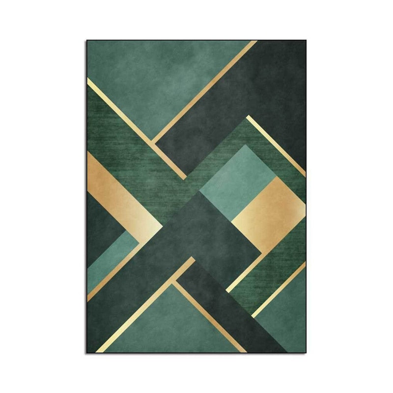 Luxury Deep Emerald Green Carpets Geometric Gold Lines White Marble Mosaic Area Rugs Livingroom Bedroom Sofa Non-Slip Floor Mat