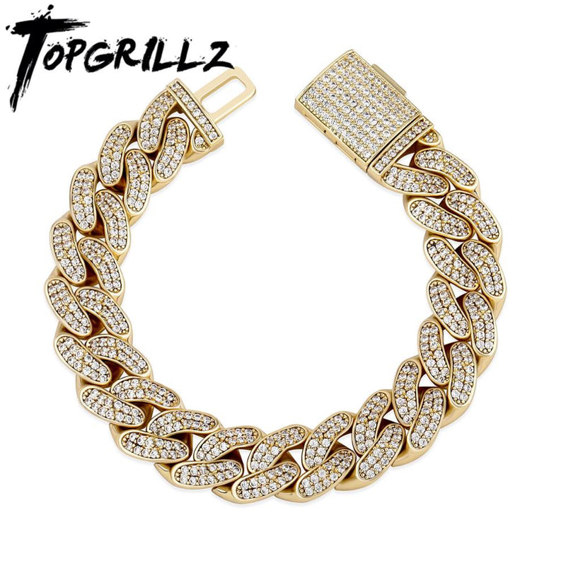 TOPGRILLZ 12 MM/14 MM kubanisches Kettenarmband mit Kastenverschluss, vergoldet, mit Mikropave, Iced Out, Zirkonia, Hip-Hop-Schmuck für Geschenk