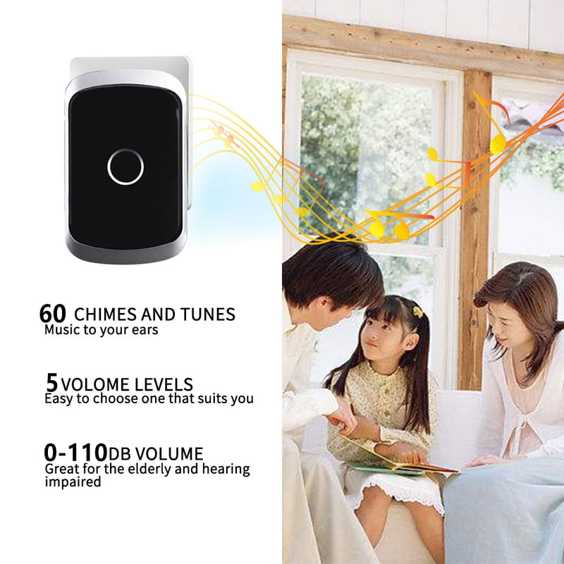 CACAZI Wireless Waterproof Doorbell 300M Remote US EU UK Plug LED Flash Home Cordless Door Bell Chime 1 2 Button 1 2 Receiver