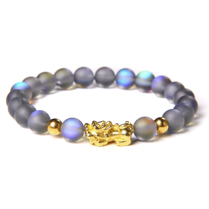 8mm Moonstone Stone Beaded Bracelet For Women Men Chakra Yoga Shining Stone Beaded Charm Bracelet Handmade Wristband Jewelry