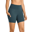 SYROKAN Atmungsaktive Luxus-Nacktgefühl-Sportshorts für Damen, hohe Taille, Bauchkontrolle, Shorts mit Seitentaschen, 15,2 cm
