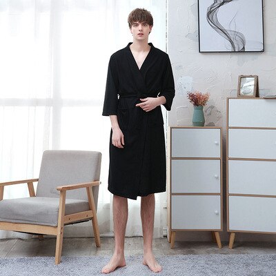 Frauen Sommer 2021 Langer Weicher Bademantel Pyjama Kimono Solide Waffel Bademantel Mit Schärpen Morgenmantel Nachtwäsche Weibliche Homewear