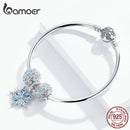 bamoer Echtes 925 Sterling Silber Winter Schneeflocke Prinzessin Armreif für Damen Charm Armband Luxus European Bijoux SCB833