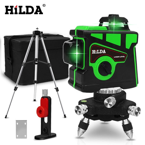 HILDA Laser Level 12 Lines 3D Level Selbstnivellierend 360 horizontales und vertikales Kreuz Super leistungsstarker grüner Laser Level
