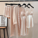 Bata Kimono, conjunto de pijamas de encaje para mujer, traje Polaire, ropa de dormir, albornoz, ropa de dormir de verano, pijamas sueltos para mujer