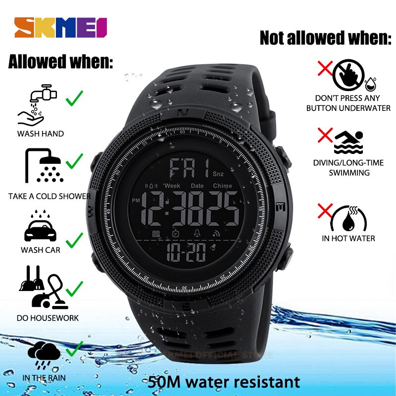 Relojes SKMEI para hombre, reloj deportivo con cuenta atrás, doble hora, alarma, cronógrafo, relojes de pulsera digitales, reloj para hombre, reloj impermeable para hombre