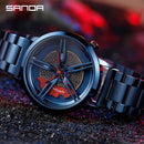 Men Watch Car Wheel Rim Hub Dial Male Wristwatch Cool Man Black Waterproof Watches Mesh Stainless Steel Quartz Relogio Masculino