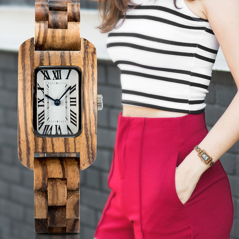 BOBO BIRD Relojes de madera para mujer Bamboo Zebra часы женские uhren damen Quartz Ladies FaWatches zegarek damski en caja de madera