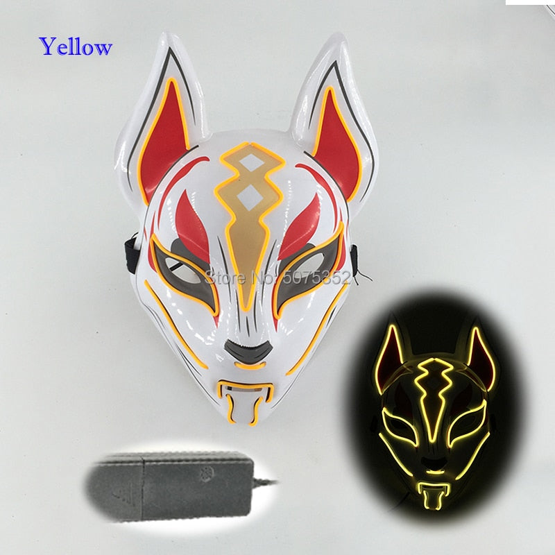 Anime Expro Decor Japanese Fox Mask Neon Led Light Cosplay Mask Halloween Party Rave Led Mask Dance DJ Payday Costume Props