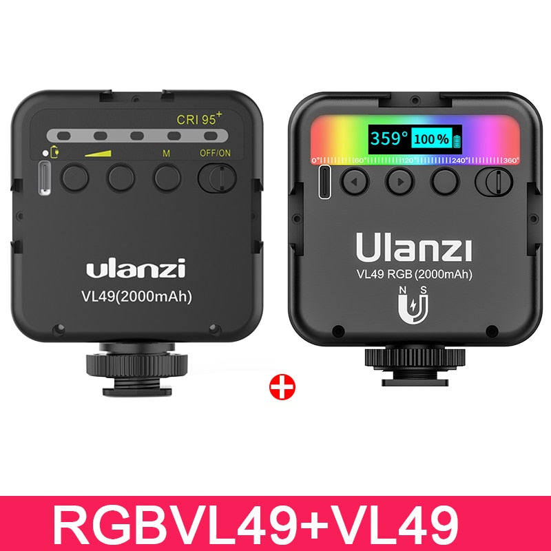 Ulanzi VL49 RGB-Videoleuchten Mini-LED-Kameraleuchte 2000 mAh Wiederaufladbare LED-Panel-Lampe Foto-Video-Beleuchtung für Youtube Tik Tok