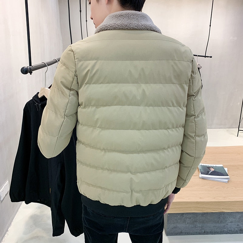 Chaqueta de lana con solapa para hombre, chaqueta de algodón ajustada de Color sólido a la moda para hombre, chaqueta informal cálida para invierno, chaqueta superior, 2020