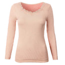 Ropa interior térmica de invierno para mujer, moda ajustada para el cuidado del cuerpo, cuello de encaje Sexy, diseño de encaje polar, ropa de invierno para mujer, Jersey cálido