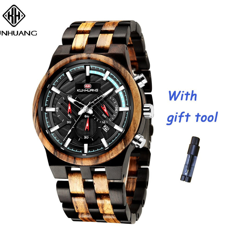 Mix Sandal Wood Men Sport Relojes Reloj de pulsera de madera Reloj de bambú de madera para hombres Correa de madera Cuarzo Husband Cronógrafo Relogio