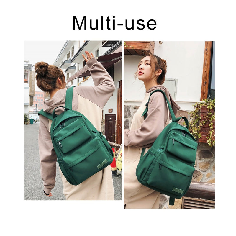 Mochila de nailon impermeable de gran capacidad para mujer, bolso múltiple para mujer, mochila de viaje de Color puro, mochila escolar para chicas adolescentes, novedad