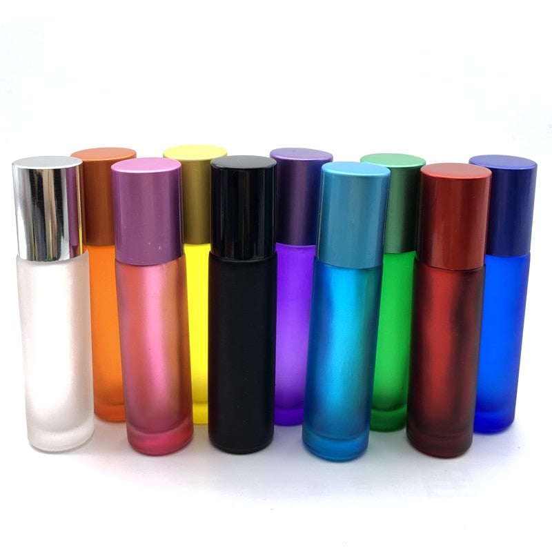 20 Stück 10 ml tragbare, mattierte, bunte, dicke Glasrolle, ätherisches Öl, Parfümfläschchen, Reise, nachfüllbare Rollerball-Flasche