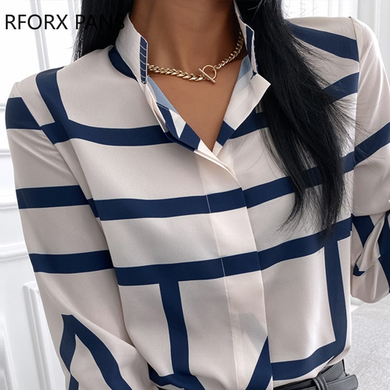 Spring Striped Long Sleeve Casual Shirt Long Sleeve Blouse Women Top 2021