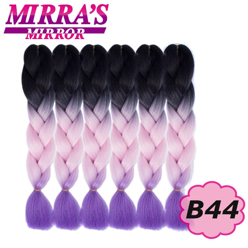 24 Zoll Jumbo Braids Synthetisches Haar für Box Braid Ombre Braiding Hair Extensions Three Tone Schwarz Braun Blau Pink Mirra's Mirror