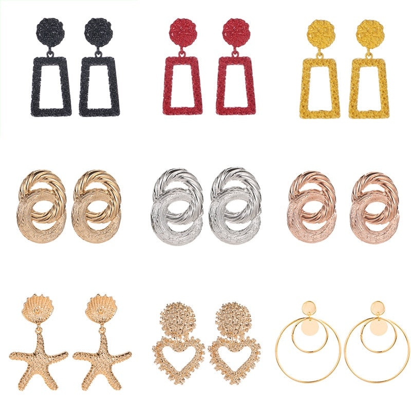 Pendientes de gota de oro a la moda para mujer, pendientes grandes geométricos de Metal, pendientes colgantes para mujer, joyería moderna 2019
