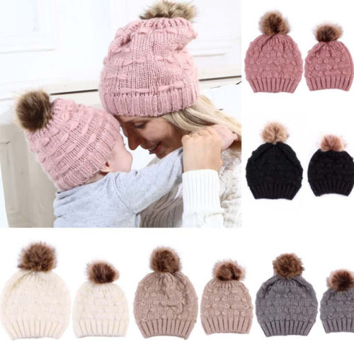 lioraitiin Mom Kid Beanie Hat Cap Strickmütze Neugeborenes Baby Knit Soild Cotton Blend Cap