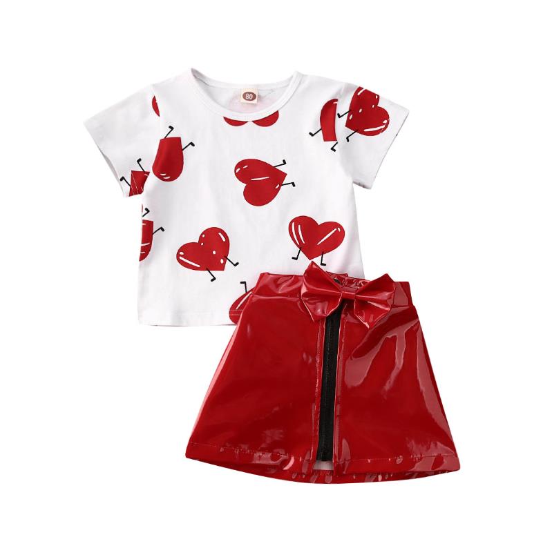 Neue Kleinkind Kinder Baby Mädchen Valentinstag Kleidung Langarm Liebe Herz Gedruckt Shirt Tops Tutu Rock 2 Stücke Outfits Set