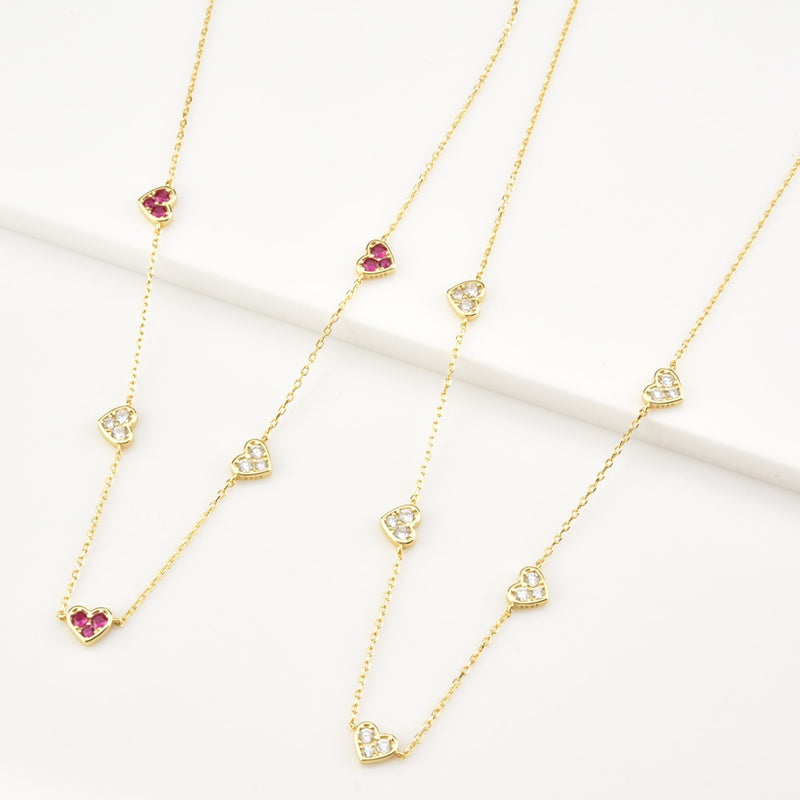 ANDYWEN 925 Sterling Silver Gold Love Heart Clear Rose Red Charm Long Chain Choker Necklace Pendant Women Wedding Luxury Jewelry