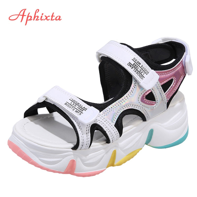 Aphixta Big Size 42 Wedge Heels Damen Sandalen Rainbow Sole Design Damen 5,5 cm Plateausandalen Höhe Erhöhende Schuhe Damen
