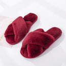 Winter Women House Slippers Cross Faux Fur Ins Fashion Warm Shoes New Indoor Warm Cotton Slippers Thickened Leak-Toe Fur Slides