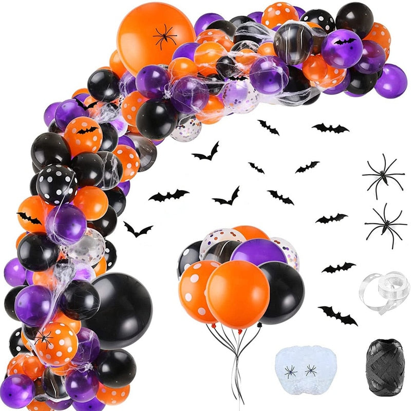 Halloween Dekoration Ballon Set Aufkleber Spinnennetz Halloween Party Luftballons Garland Home Decor Supplies Schwarz Orange Ballon