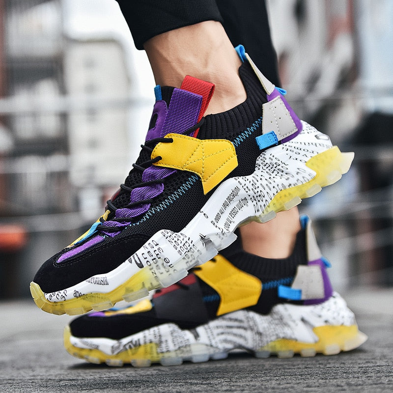 High Quality Men Running Shoes Breathable Printing Fashion Chunky Sneakers Men Platform Shoes Thick Sole Colorful Male Footwear