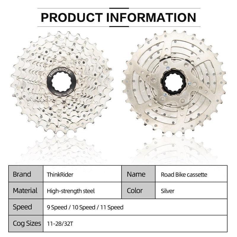 ThinkRider Road Bike 9 10 11 Speed Velocidade 28T/32T Bicycle Cassette Freewheel MTB Sprocket for SHIMANO A1 X7 X5