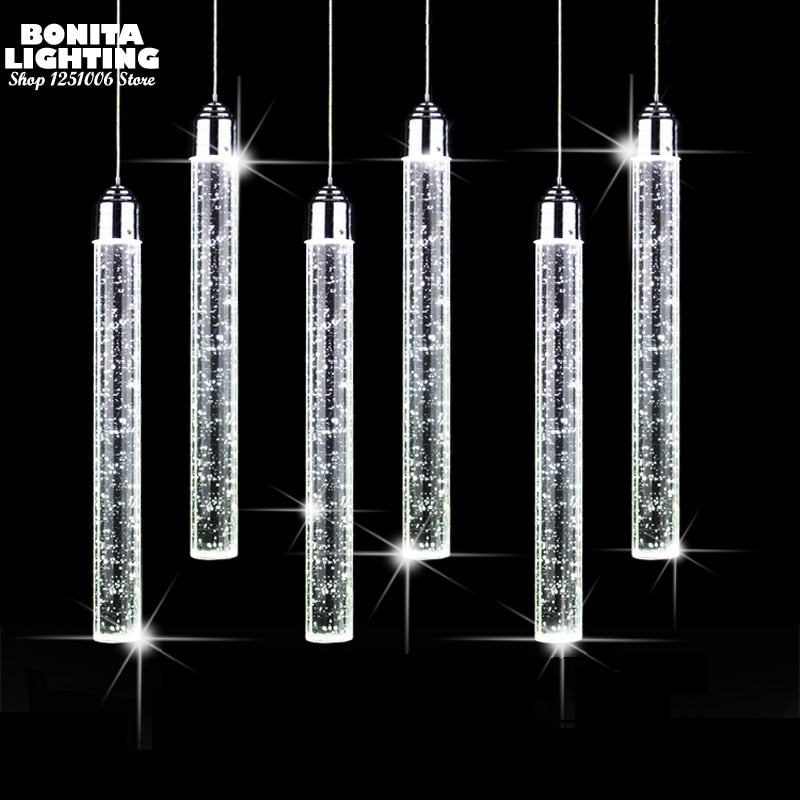 pendant lamp led modern minimalist Bubble K9 crystal hanging lights dining room Cylinder long tube pendant lights high ceiling