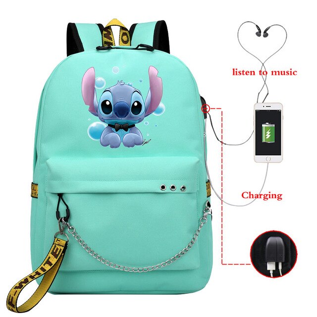 Disney Kawaii Stitch Bag Zipper USB Charging Mochila Capacity Backpack Women Kpop School Bags for Teenage Girls Students