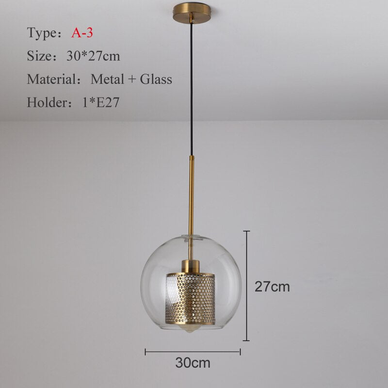 Sliver Bronze Loft Modern Pendant Light Glass Ball Hanging Lamp Kitchen Light Fixture Dining Hanglamp  Living Room Luminaire