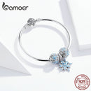 bamoer Echtes 925 Sterling Silber Winter Schneeflocke Prinzessin Armreif für Damen Charm Armband Luxus European Bijoux SCB833