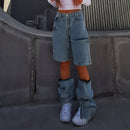 TWOTWINSTYLE Streetwear Zipper Jeans For Women High Waist Straight Casual Wide Leg Denim Pants Female Fashion New Clothing 2020