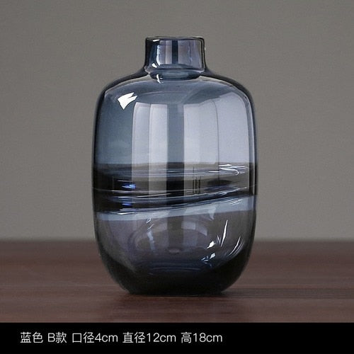 Creative Blue Hydroponic Dried Flower Arrangement Vase Ornament Living Room Bedroom Modern Dining Table Flower Glass Vase Crafts