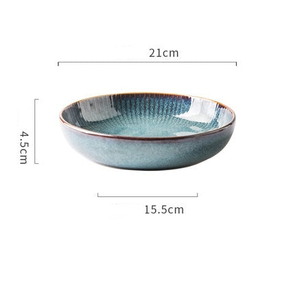 KINGLANG Nordic Style Kiln Glazed Ceramic Rice Salad Bowl Soup Bowl Round Dish Dinner Plate Tableware