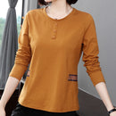 Shintimes Patchwork T-Shirt Frauen Langarm Top Baumwolle T-Shirt Lässige T-Shirts 2022 Frühling Herbst Frau Kleidung T-Shirt Femme