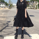 YBYR Japanisches Harajuku-Frauen-Schwarz-Midi-Kleid im gotischen Stil mit Hosenträgern, Verbandkleid, Vintage-Rüschen, langes Baggy-Cosplay-Kostüm