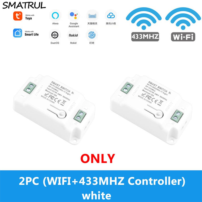 SMATRUL Tuya Smart Life Home APP WiFi + RF 433Mhz interruptor luz pared relé temporizador módulo voz Google Home Alexa 110V 220V 10A lámpara