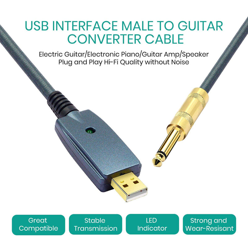 USB to Guitar Cable Interface Male to 6.35mm Jack Electric Guitar Accessories Audio Connector Cord Adapter for Instrument 3M