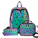 2022 neue Leucht Rucksack Schule Frauen Männer Set Rucksack Weibliche Gitter Rucksack Holographische Umhängetaschen Geldbörse mochila sac