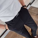 Pantalones de vestir de negocios bordados para hombres, estilo coreano, ajustados, para oficina, traje social, pantalones casuales, ropa de calle, negro y blanco