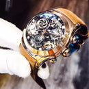 Reef Tiger/RT Herren Sportuhren mit Chronograph Skeleton Zifferblatt Datum drei Zähler Stahluhr RGA792