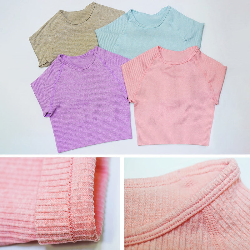 Workout-Oberteile für Frauen, Fitness, Sport, Yoga-Oberteil, gestricktes Yoga-Shirt, nahtloses Oberteil, Langarm, Laufsport-Shirt, Damen-Sportbekleidung