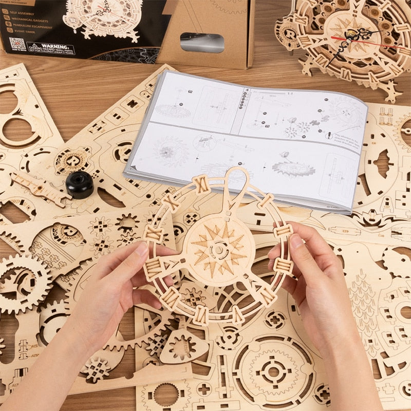 Robotime ROKR 3D Holzpuzzle Eule Uhr Modellbausatz Spielzeug für Kinder Kinder Jungen LK503